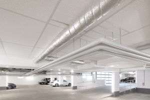 Architekturfotografie Tiefgarage mit Rohrinstallationen